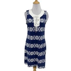 Tommy Bahama Dress Womens XS Extra Small Blue White Sleeveless Lace Up Nautical